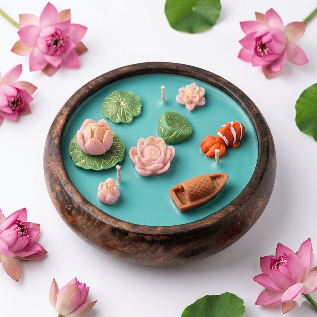 Lotus Pond Wooden Urli Candle